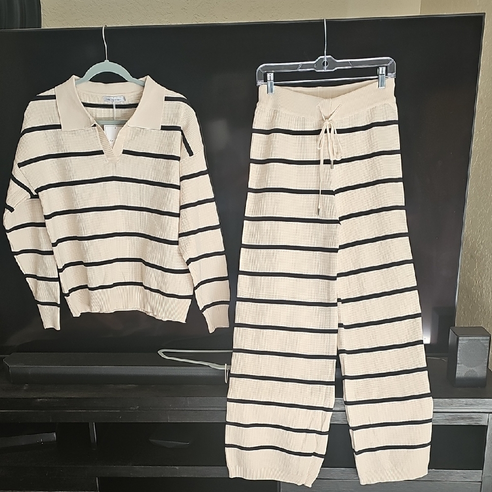 Striped Cream and Black Knit Sweater Set